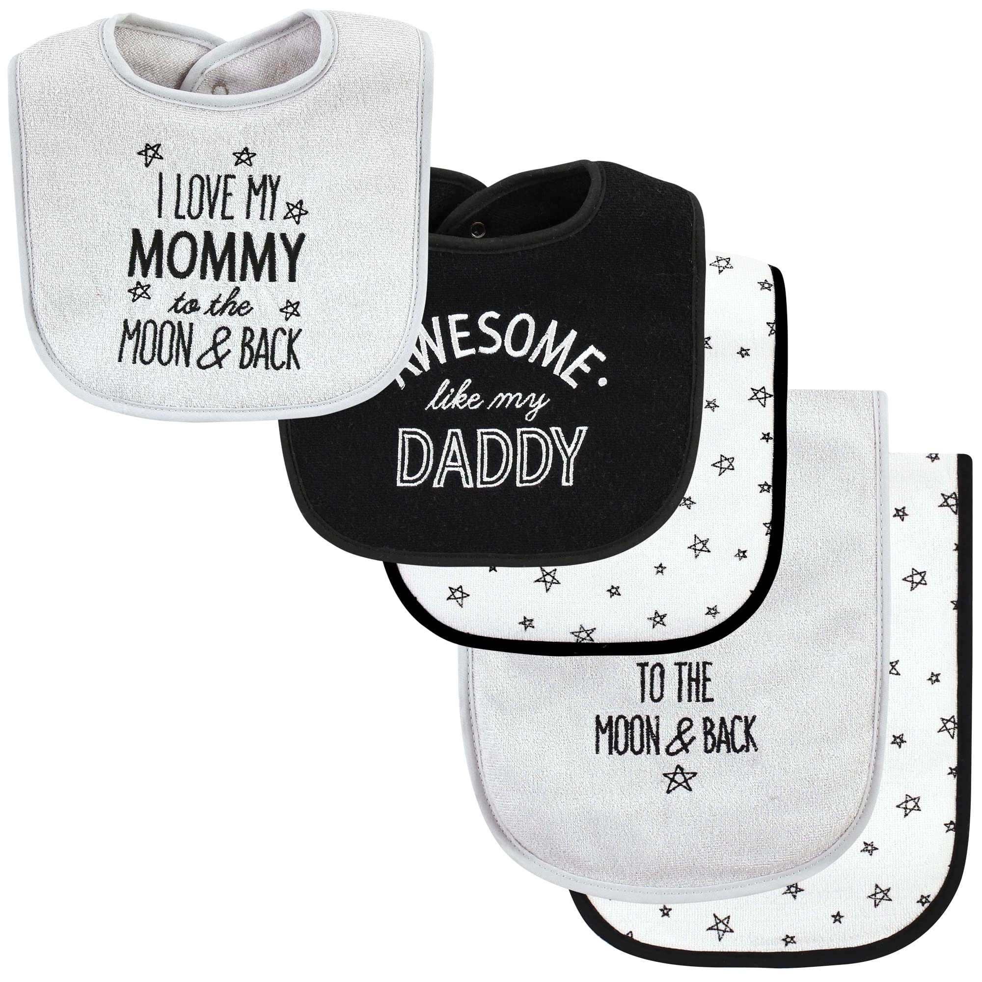 Hudson Baby Unisex Baby Cotton Terry Bib and Burp Cloth Set, Mom Dad Moon And Back, One Size