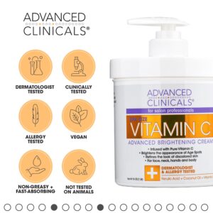 Advanced Clinicals Vitamin C Body Cream + Potent Vitamin C Face Lotion Brightening Skin Care Set, Anti Aging Dry Skin Rescue Creams Target Dry Skin, Sun Damaged Skin, Wrinkles, & Dark Spots, 2-PC Set