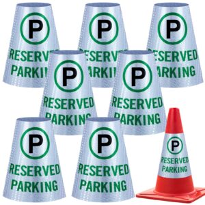 Oudain 8 Pack Reserved Parking Cone Sleeve Bright Reflective Reserved Sign 360° High Visible Message Sleeve Reserved Parking Signs for Traffic Safety Cone Driveway Road Commercial Residential Area