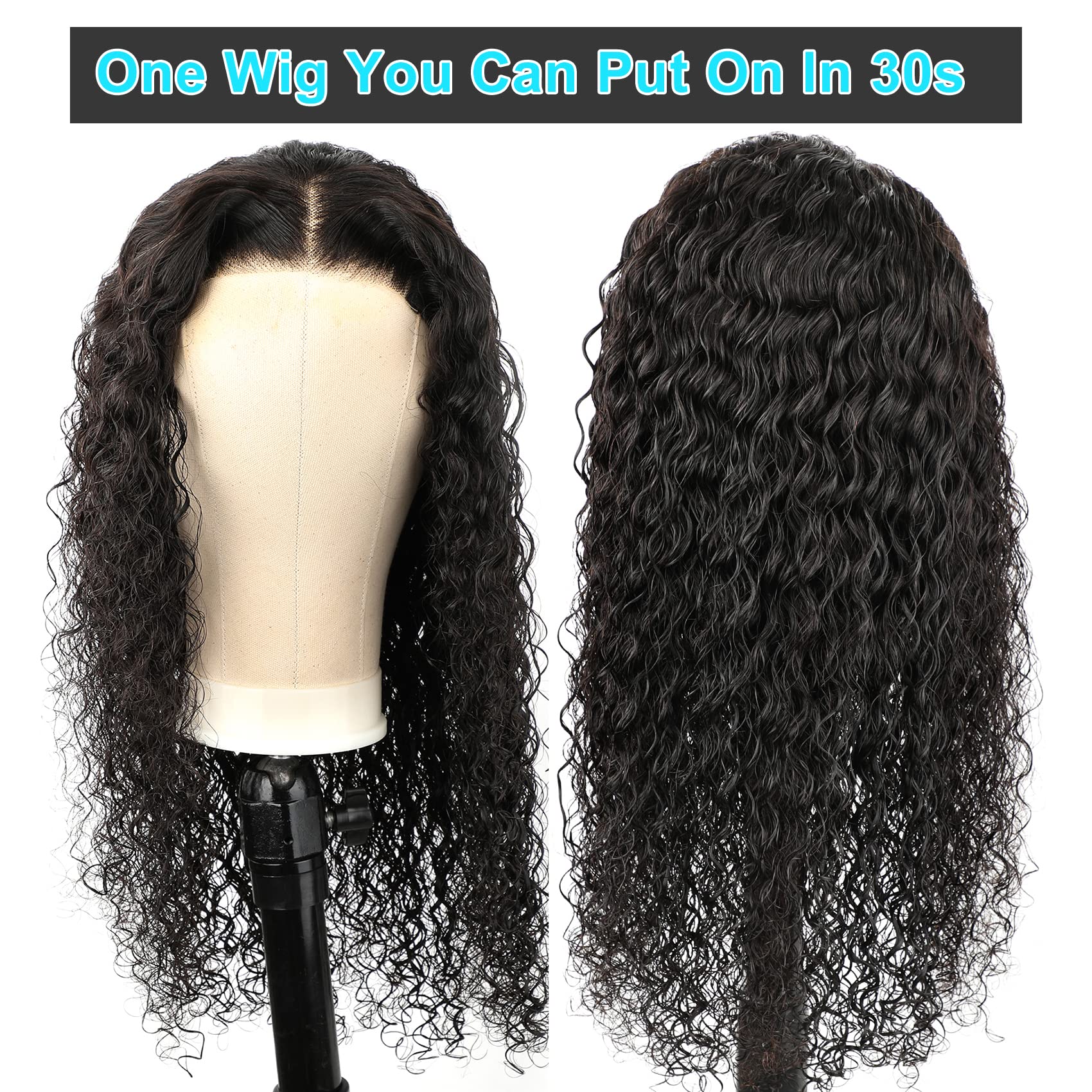 BLY Ready to Wear Wig Glueless Lace Front Wigs Human Hair for Women Deep Wave Curly Wig No Glue Wear and Go Lace Pre Cut Wig Pre Plucked with Baby Hair 180% Density Natural Hairline 18 Inch