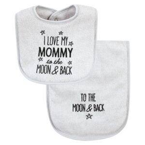 Hudson Baby Unisex Baby Cotton Terry Bib and Burp Cloth Set, Mom Dad Moon And Back, One Size