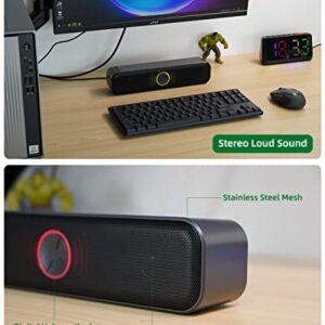 YOFANQI USB Computer Speakers for Desktop, Laptop, PC Gaming Speakers, Small Computer Sound Bar with Stereo Loud Sound, Enhanced Bass, Dynamic RGB Light, Digital Volume Knob