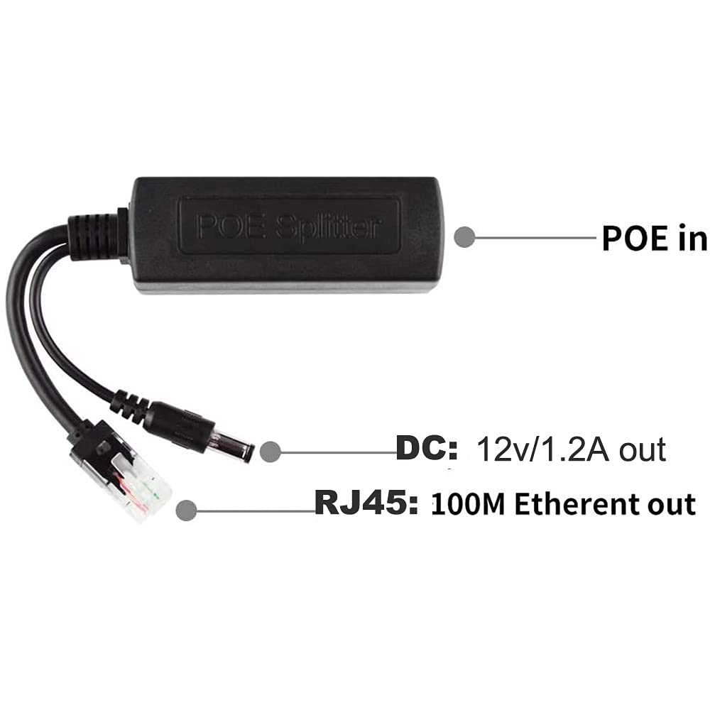 PCUORLEORS PoE Splitter 48V to 12V, 2A with IEEE 802.3af/at Standard Compliant 10/100Mbps Power Over Ethernet Splitter Adapter for Security Camera CCTV Surveillance DC Plug Cable (2Pack)