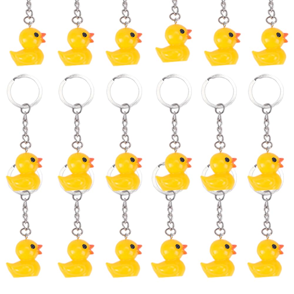 AWEELON 24 Pcs Plastic Yellow Duck Keychains Tiny Ducks Keychains Duck Party Favors Cute 3D Duck Chains Small Ducky Pendant Accessories for Birthday Party Baby Shower