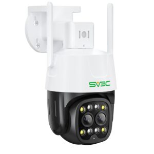 sv3c ptz wifi security camera outdoor dual lens wireless ip 4mp cam with auto tracking floodlight color night vision 2-way audio motion detection, rtsp, ftp, sd card record, pc, app, onvif conformant