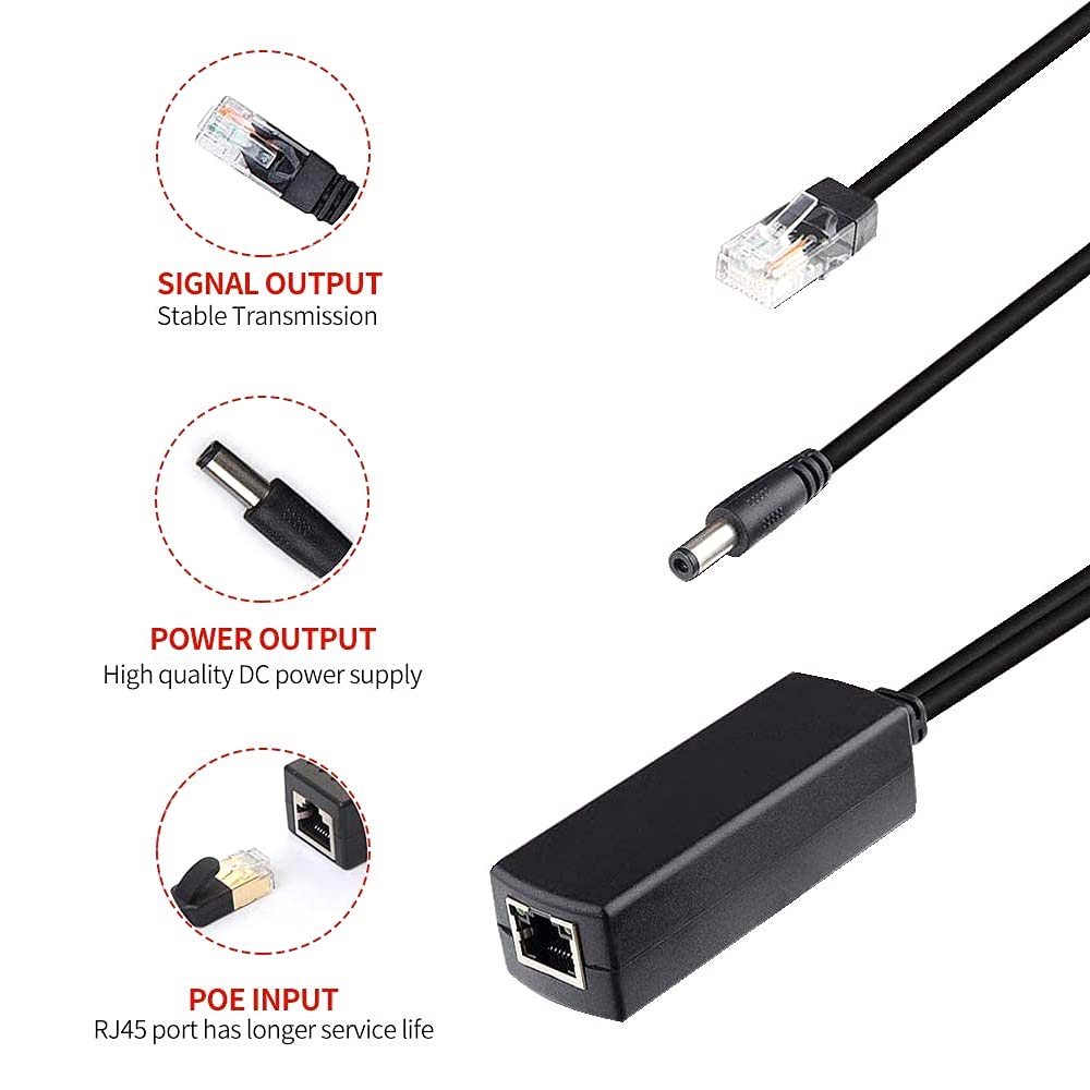 PCUORLEORS PoE Splitter 48V to 12V, 2A with IEEE 802.3af/at Standard Compliant 10/100Mbps Power Over Ethernet Splitter Adapter for Security Camera CCTV Surveillance DC Plug Cable (2Pack)