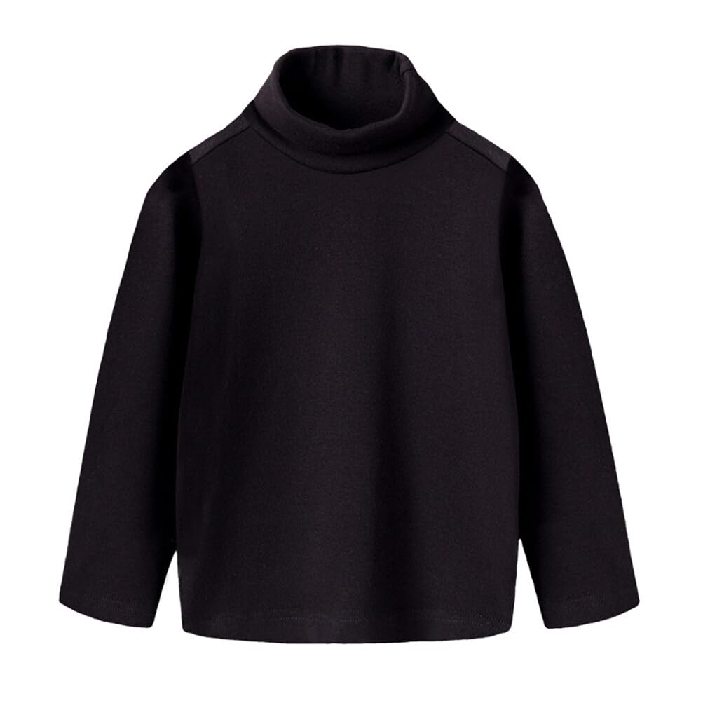 RUKOSU Toddler Baby Girl Boys Basic Solid Color Turtleneck T-Shirt Kid Long Sleeve Cotton Pullover Blouse Top Black 4T