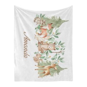 animals woodland forest personalized baby blanket for girls boys with name custom soft fleece swadding blankets 30'' x 40'' for newborn baby infants kids