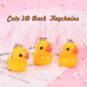 AWEELON 24 Pcs Plastic Yellow Duck Keychains Tiny Ducks Keychains Duck Party Favors Cute 3D Duck Chains Small Ducky Pendant Accessories for Birthday Party Baby Shower