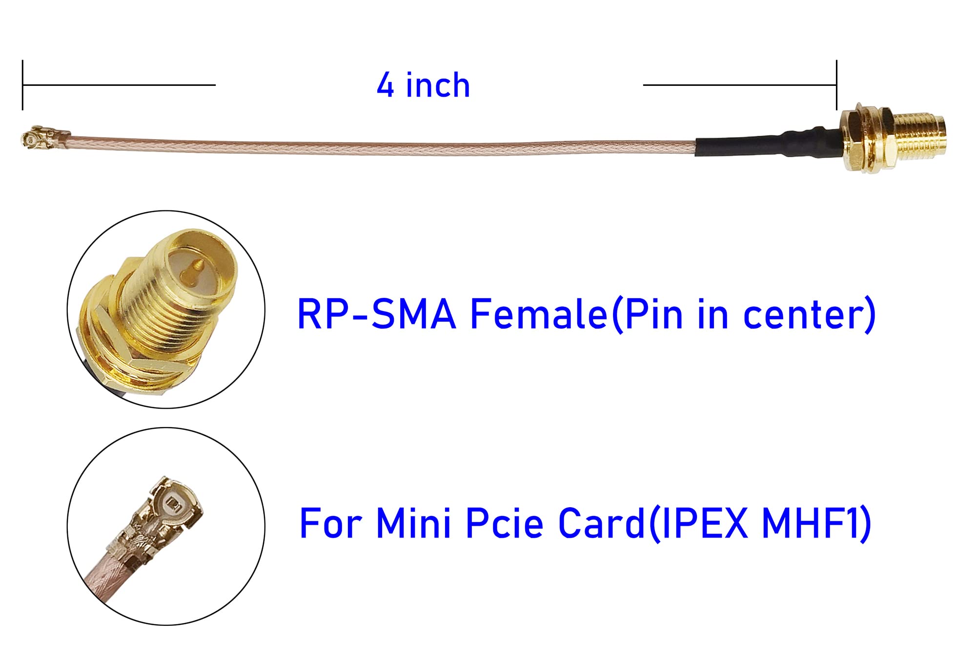 Tenmory U.FL to RP-SMA Female Cable Mini PCI UFL to SMA Ipex Connector Pigtail WiFi Antenna Extension Cable (4 inch 2 Pcs)