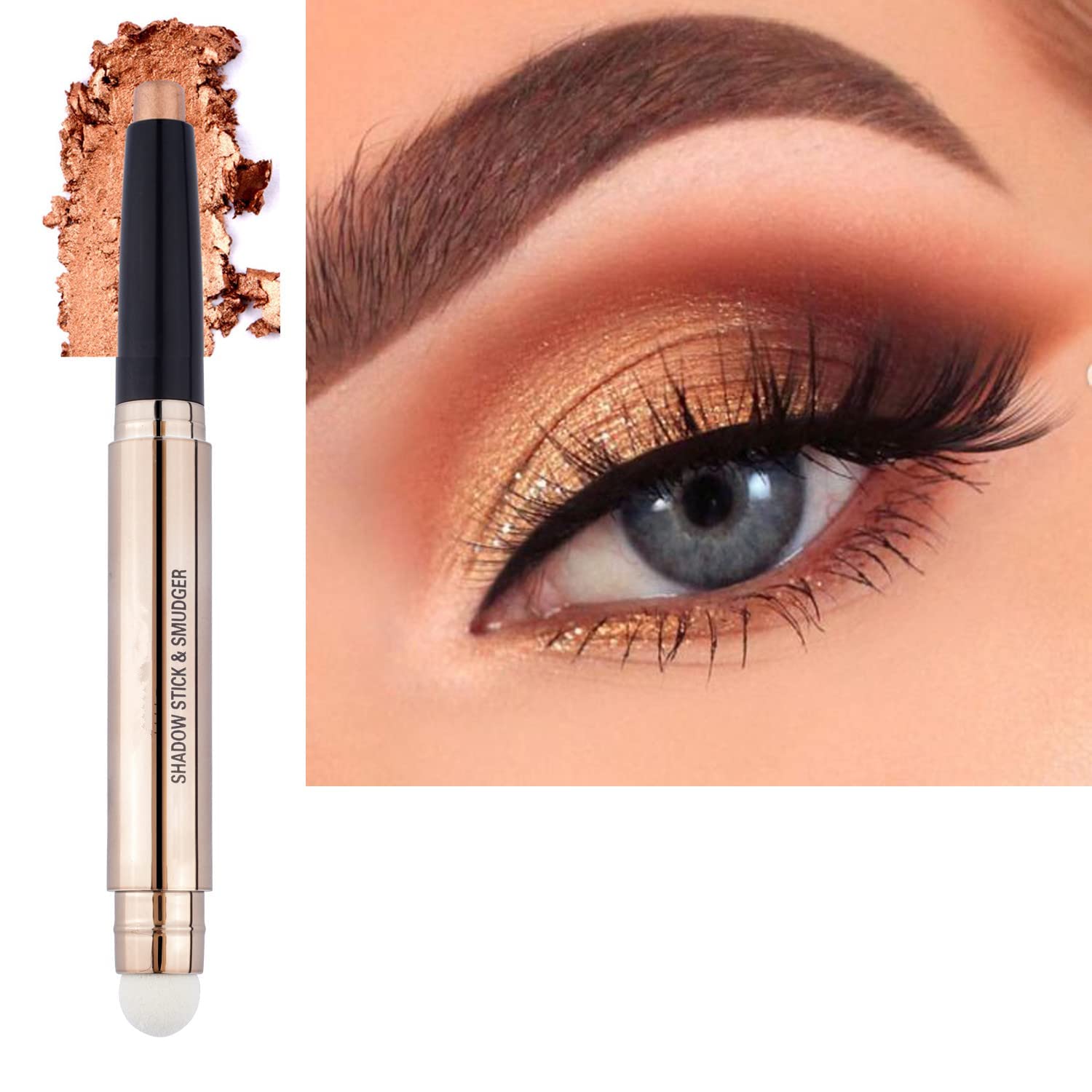 2 in1 Champagne Gold Eyeshadow Stick Cream Shimmer Smooth Glitter Eyeshadow Pencil Hypoallergenic Natural Waterproof Long Lasting Eye Shadow Multi-Dimensional Eyes Look （Champagne Shimmer # 04）