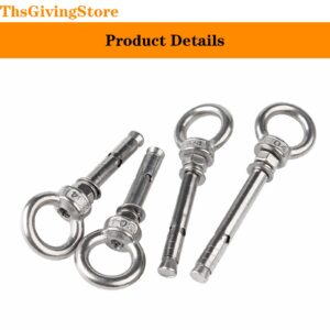 5PCS Eyebolt Bolt, M6x70 Concrete Eye Expansion Bolt, 304 Stainless Steel Heavy Duty Anchor FastenerRing Screw Eyes for Ceiling Concrete Masonry