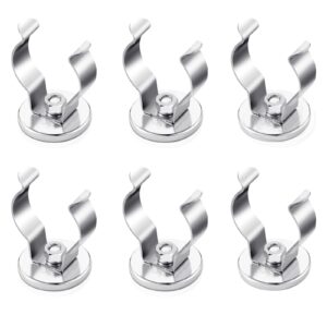 leifide magnetic hook round base magnet fastener with steel clip chrome plate magnetic tool holder heavy duty magnetic holder for indoor outdoor hanging kitchen home organization (6, silver)