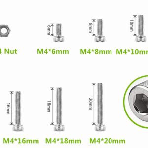 Elantek 160Pcs Metric M4 304-Stainless Steel Hex Socket Head Cap Screws Nuts Assortment Kit- M4 x 6mm/ 8mm/ 10mm/ 12mm/ 14mm/ 16mm/ 18mm/ 20mm