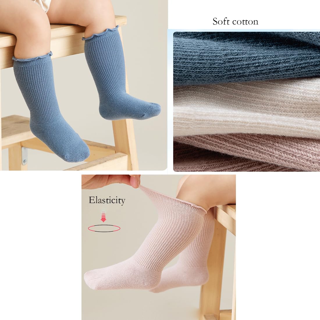 Adeimoo Baby Girls Cotton Socks Newborn Keep Warm Solid Color Sock Knee-High Stockings for Infant Toddler 0-6 Months