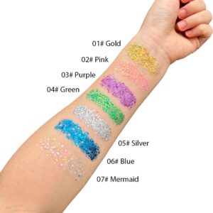 Mysense Purple Body Glitter Stick,Singer Concert Outfit Face Glitter Makeup,Festival Rave Pride Accessories,Hair Glitter Gel for Kids Women,Sparkling Mermaid Sequin Chunky Glitter Face Paint,0.56oz