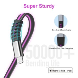 Light up iPhone Charger Cord, 6FT LED Lightning Cables | Apple MFi Certified | USB Fast Charging Cord for Apple iPhone 13 12 11 Pro Max XR XS X/8Plus/7Plus/6Plus/5s/iPad iPod Touch More (Purple)