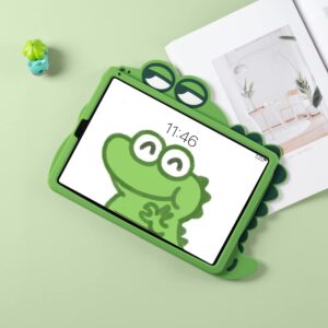 Laetass Cartoon Silicone Child Protective Cover for 2021 iPad Mini 8.3" 6th Gen A2567 A2568 A2569 with Adjustable Stand Cover, Cute Cartoon Little Dinosaur Design Shockproof Silicone Case (Green)