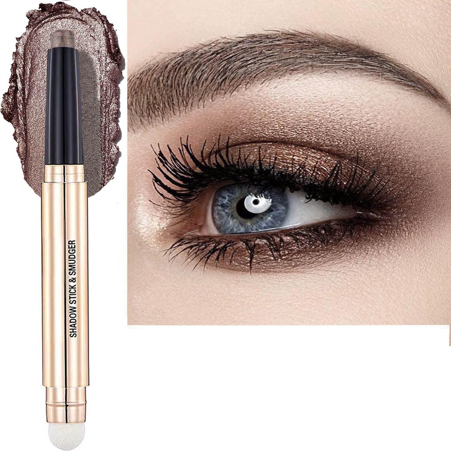 TWLBXMG Cocoa Brown Eyeshadow Stick Cream Shimmer Smooth Eyeshadow Pencil Hypoallergenic Natural Waterproof Long Lasting Eye Shadow Eyeliner Pen（Cocoa Brown Shimmer # 07）