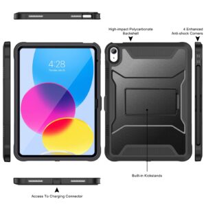 Soke Case for iPad 10th Generation 10.9-inch 2022, with Built-in Screen Protector and Kickstand, Rugged Full Body Protective Cover for New Apple iPad 10.9 Inch - Black