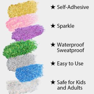 Mysense Gold Body Glitter Stick,Music Festival Concert Outfit Face Glitter Makeup for Women,Festival Rave Pride Accessories,Mermaid Sequins Chunky Glitter Face Paint,Hair Glitter Gel for Kids,0.56oz