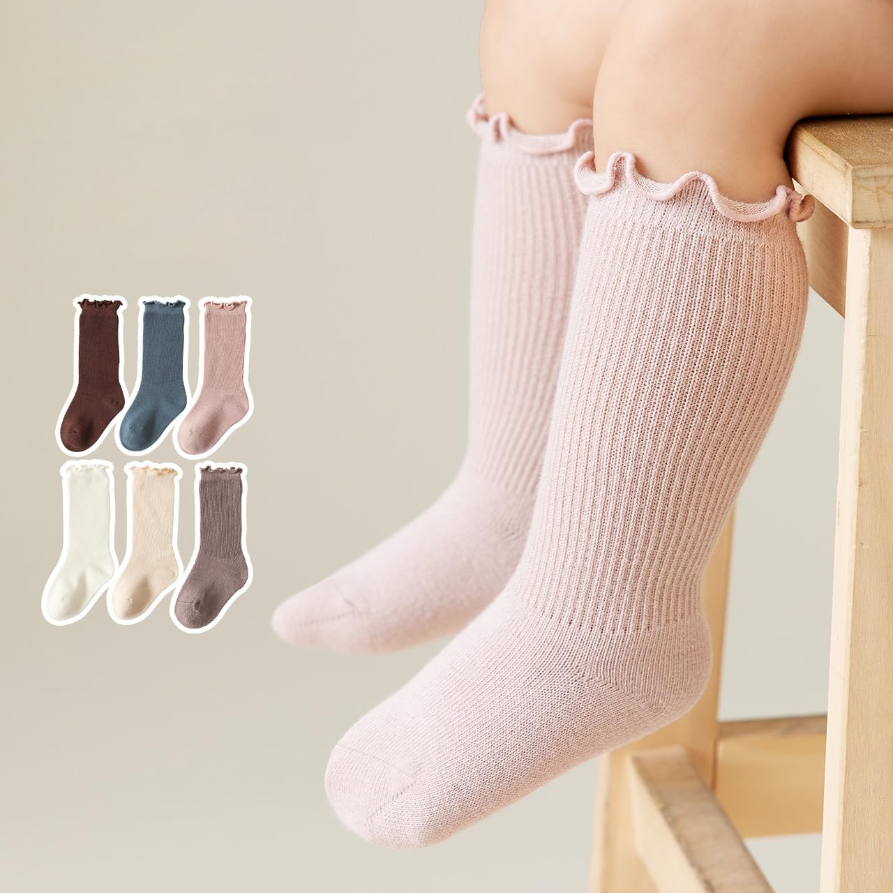 Adeimoo Baby Girls Cotton Socks Newborn Keep Warm Solid Color Sock Knee-High Stockings for Infant Toddler 0-6 Months