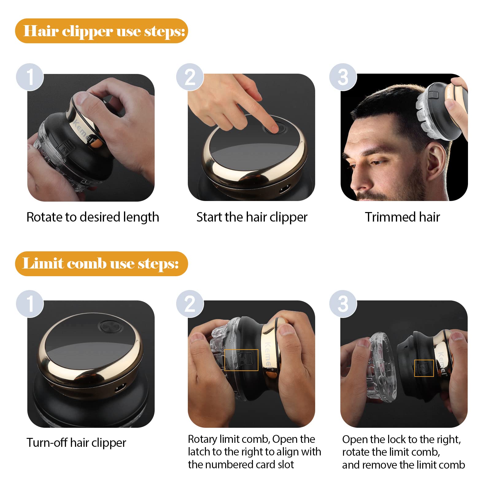 KEMEI 887 Hair Clipper for Men Circular Cordless Hair Trimmer, Self-Haircut Kit, Rechargeable LED Display