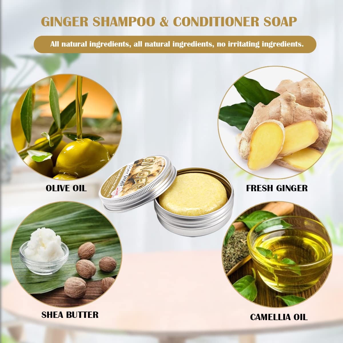 FERCAISH Ginger Hair Regrowth Shampoo Bar, Natural Ginger Shampoo Anti-Hair Loss Hair Promotes Hair Growth Ginger Shampoo - Anti-dandruff and Anti-itching-for All Hair Types(2 Pcs)