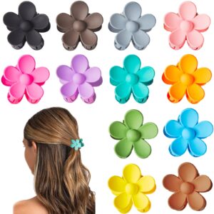 yosaihom 12 pack small flower hair claw clips for kids girls, tiny hair clips for thin thick hair,1.37 inch mini jaw clips strong hold non slip hair accessories clamps for women-12 colors