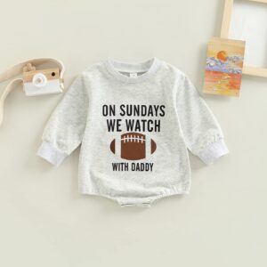 Honganda Newborn Infant Baby Boy Girl On Sundays We Watch Football with Daddy Bodysuit Funny Romper Sweatshirt (Gray, 0-3 Months)