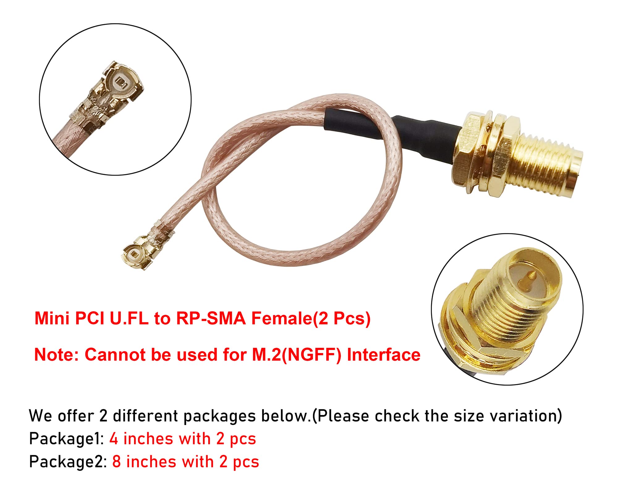 Tenmory U.FL to RP-SMA Female Cable Mini PCI UFL to SMA Ipex Connector Pigtail WiFi Antenna Extension Cable (4 inch 2 Pcs)