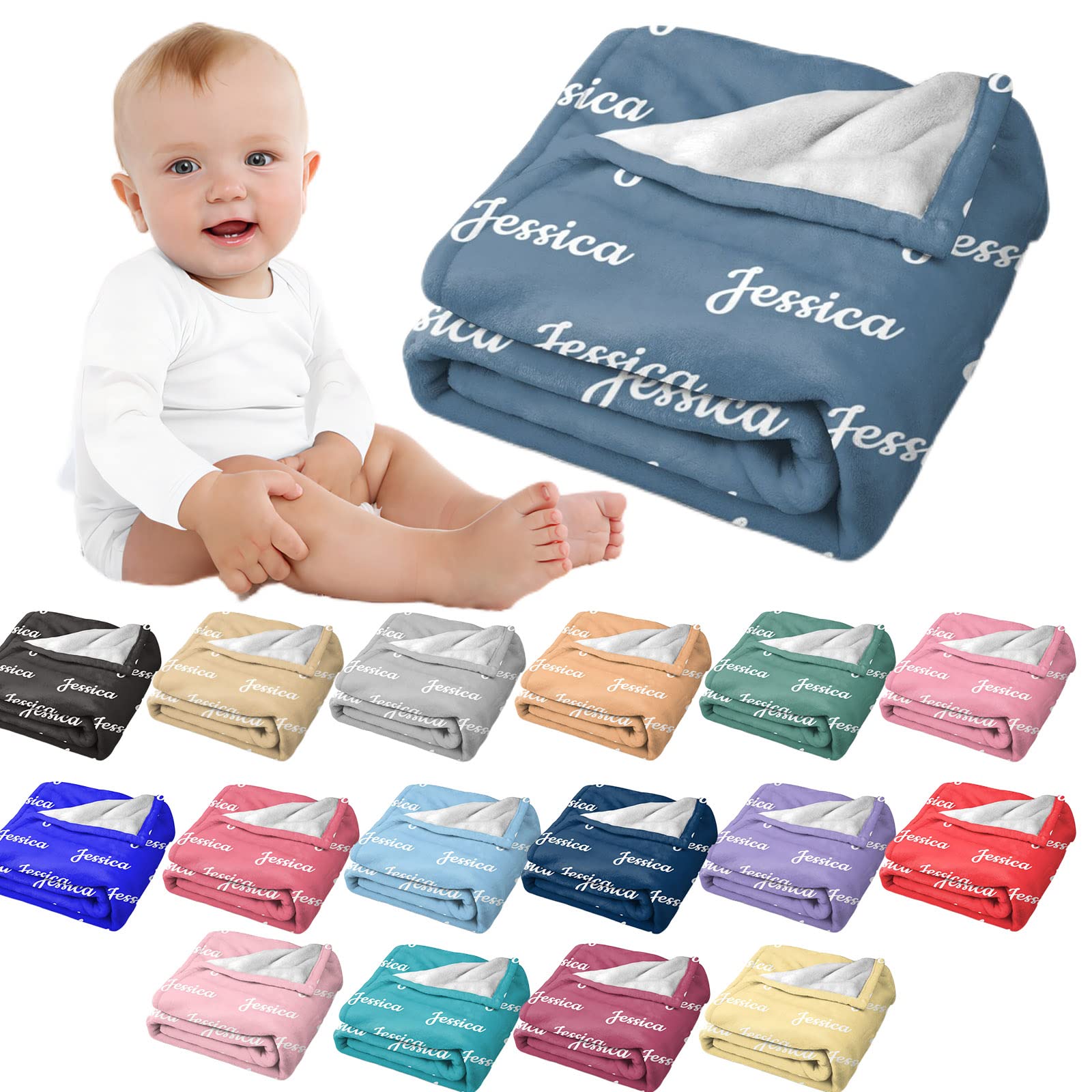 WTCWY Custom Baby Blankets for Girls Boys with Name Personalized Baby Blankets with Name Personalized Blankets for Kids Personalized Baby Items Personalized Baby Girl Boy Gifts