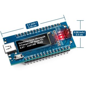 ideaSpark Nano V3.0,Nano Board ATmega328P CH340 Micro Controller Built-in 0.91'' OLED Display 128x32 SSD1306 IIC I2C Completely Compatible with Arduino Nano V3.0