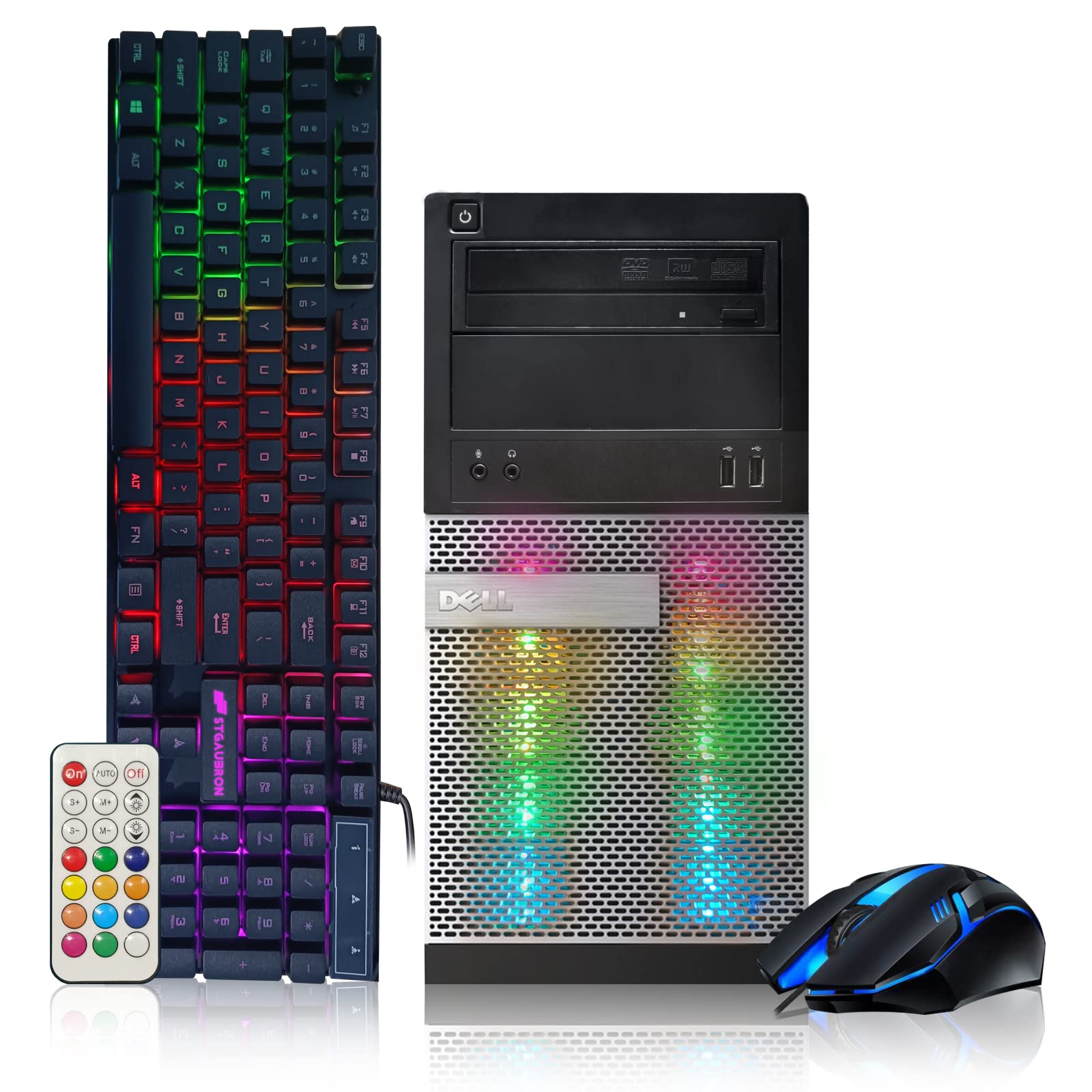 Dell RGB Gaming Desktop PC, Intel Quad I5 up to 3.6GHz, 16GB RAM, Radeon RX 550 4G GDDR5, 128G SSD + 2TB, DVD, WiFi & Bluetooth, RGB Keyboard & Mouse, Win 10 Pro (Renewed)