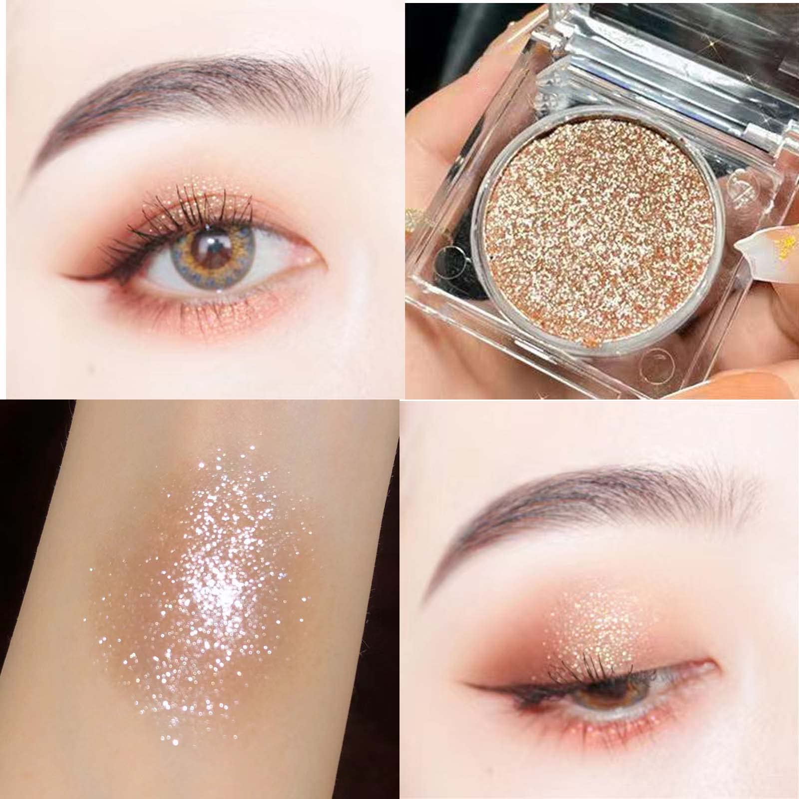 Daeuwiutr Brown Metallic Glitter Eyeshadow Waterproof Smudge Proof Shimmer Eyeshadow Primer Base Palette Create Highlight And Shadow Glitter Eye Makeup(Champagne Gold +Brown Metallic Glitter 10#)