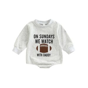 Honganda Newborn Infant Baby Boy Girl On Sundays We Watch Football with Daddy Bodysuit Funny Romper Sweatshirt (Gray, 0-3 Months)