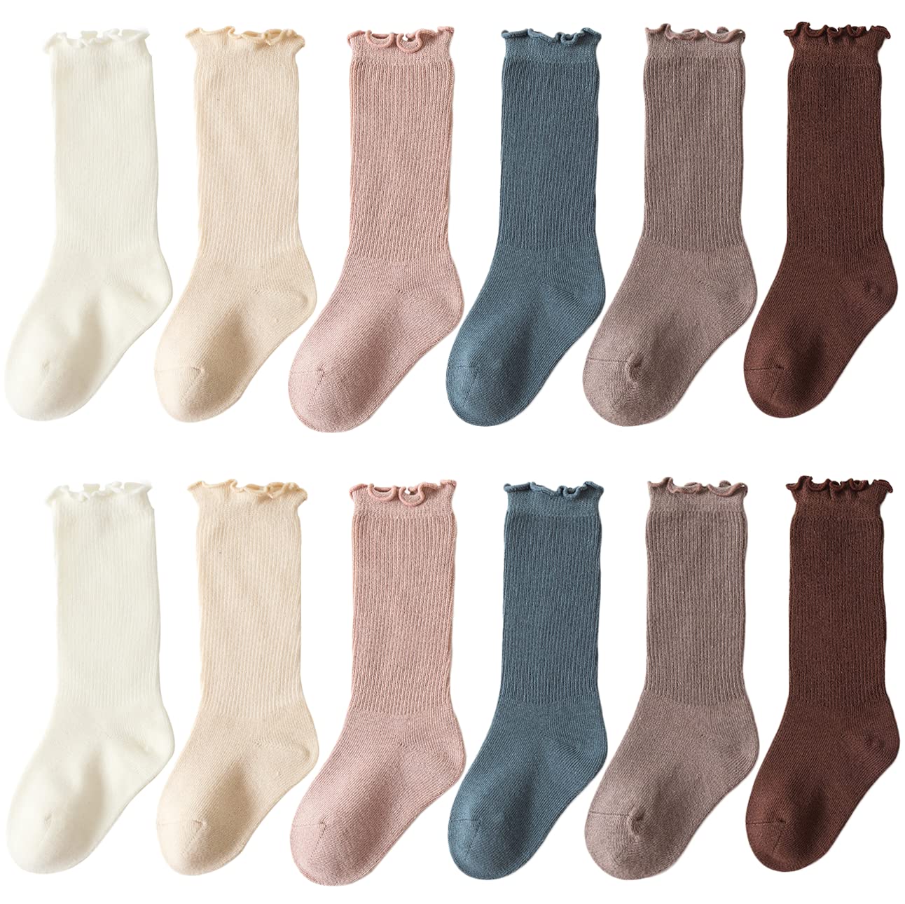 Adeimoo Baby Girls Cotton Socks Newborn Keep Warm Solid Color Sock Knee-High Stockings for Infant Toddler 0-6 Months