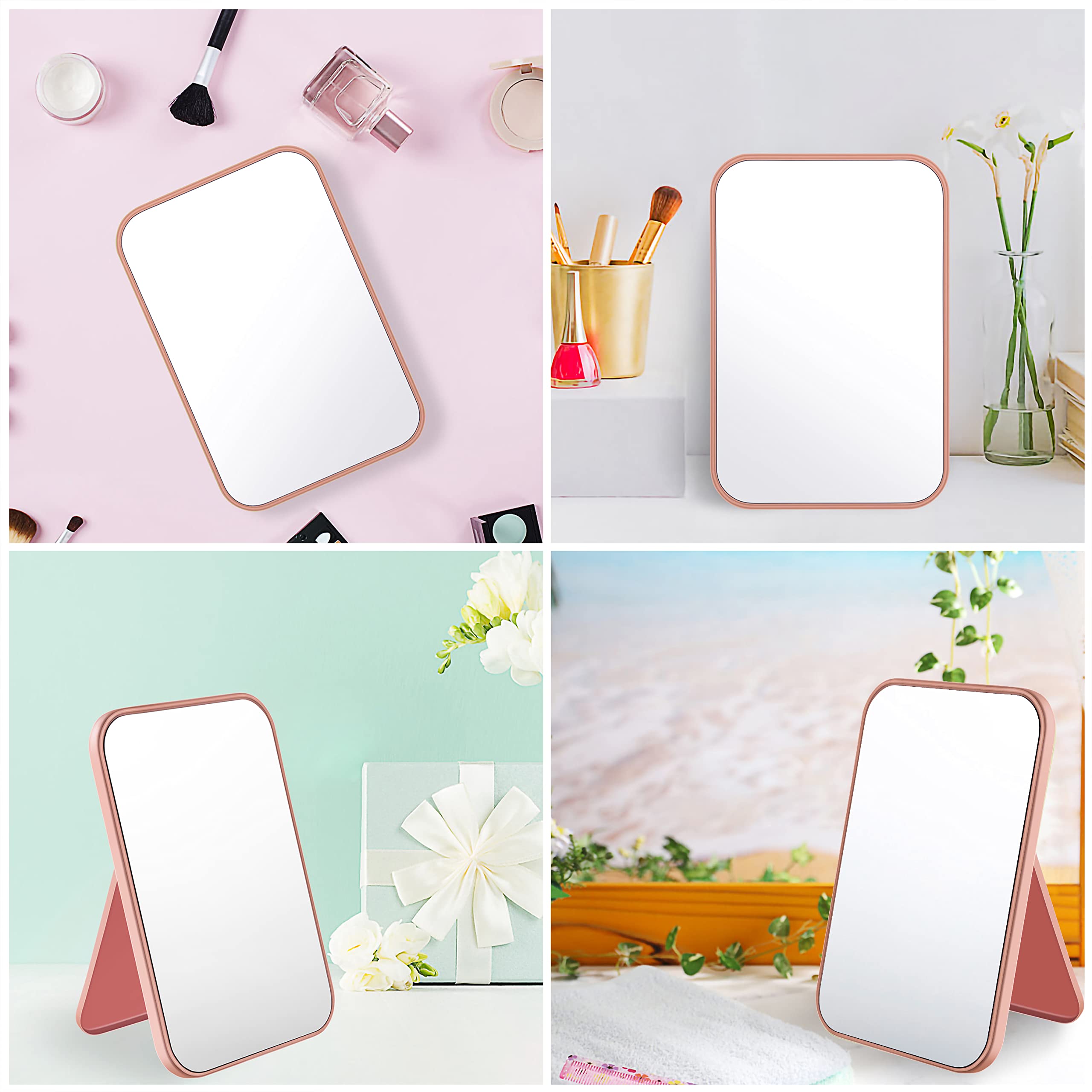 Ponpon 1Pcs Desktop Makeup Mirror, Foldable Tabletop Makeup Mirror Portable Small with Stand for Tabletop, Bathroom, Desk, Bedroom