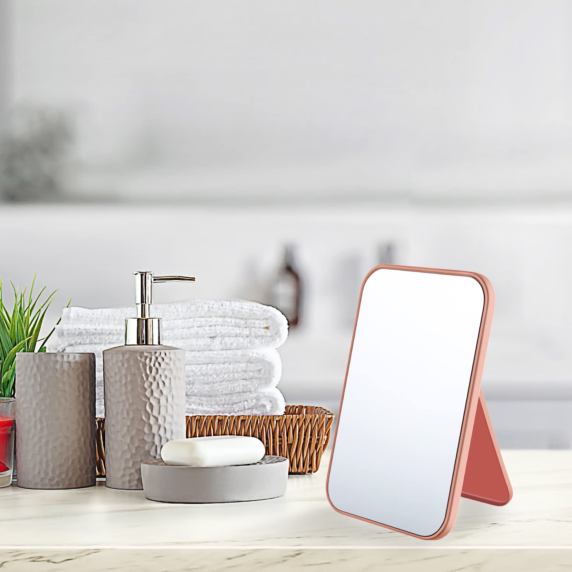 Ponpon 1Pcs Desktop Makeup Mirror, Foldable Tabletop Makeup Mirror Portable Small with Stand for Tabletop, Bathroom, Desk, Bedroom