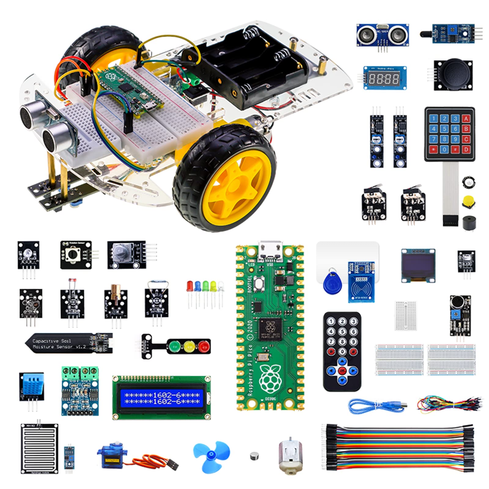 Kits for Raspberry Pi Pico, ELECROW Sensor Advanced Kit for Programming, Pi Pico Micropython 32 Projects Lessons and 32 Modules with Detailed Tutorial for Programmer