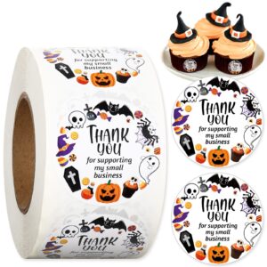 whaline 600pcs halloween stickers roll halloween thank you for business stickers skull ghost pumpkin pattern round stickers for halloween envelopes sealing goodie treat bags party gift favors decor