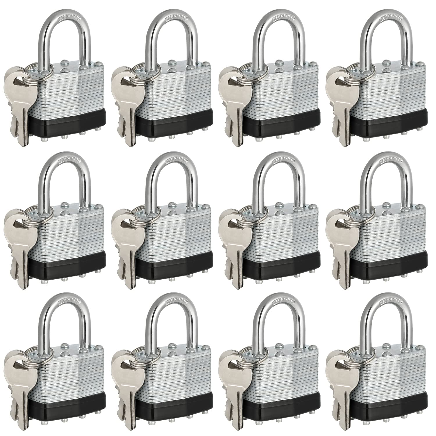 Travate Keyed Alike Padlocks, Nickel Plated Padlocks Keyed Alike Set of 12, Key Lock with 1-9/16"(40mm) Wide Body 1-inch Shackle for Storage Unit, Sheds, Garages and Fence