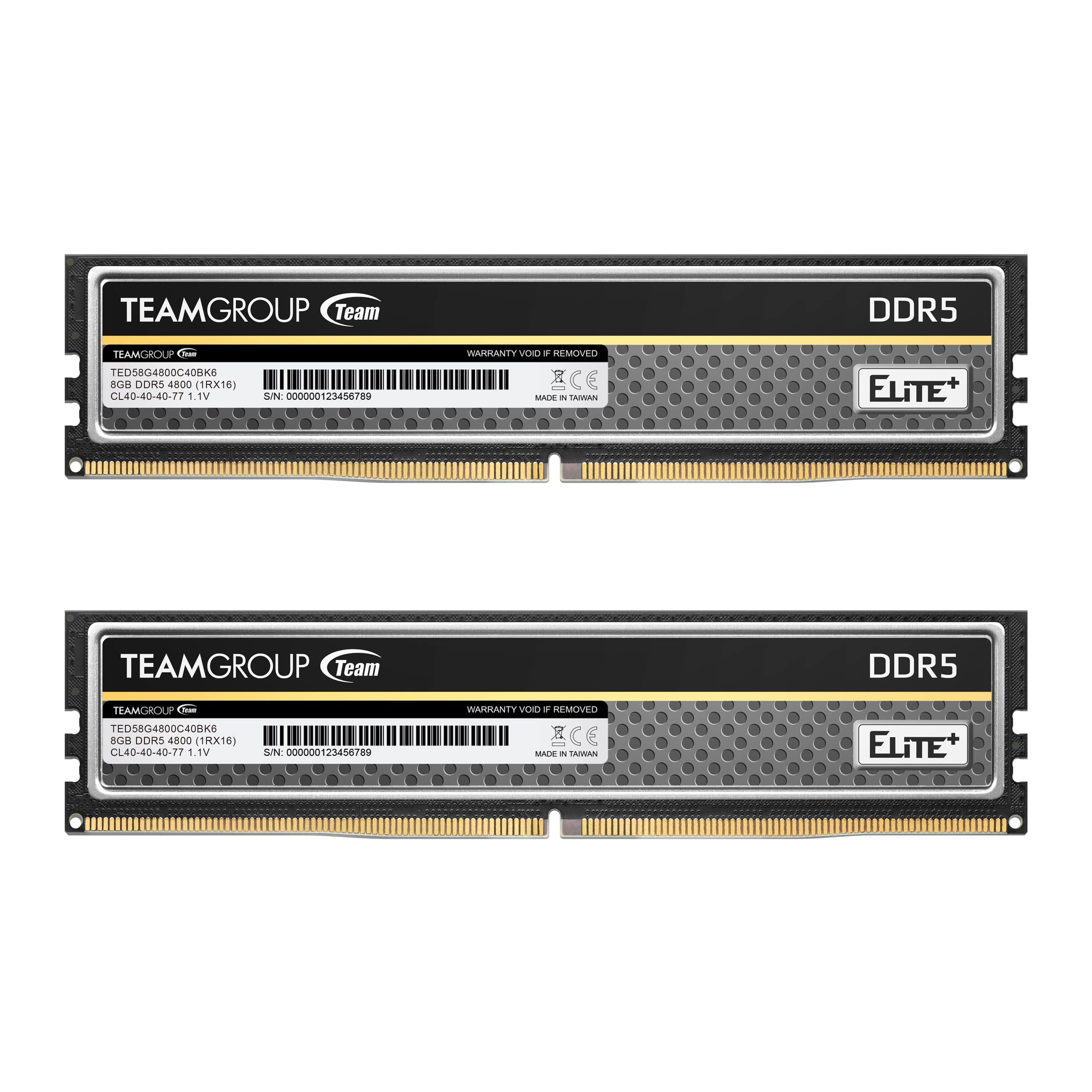 TEAMGROUP Elite Plus DDR5 16GB (2x8GB) 4800MHz PC5-38400 CL40 Unbuffered Non-ECC 1.1V UDIMM 288 Pin Desktop Memory Module Ram (Black) - TPBD516G4800HC40DC01