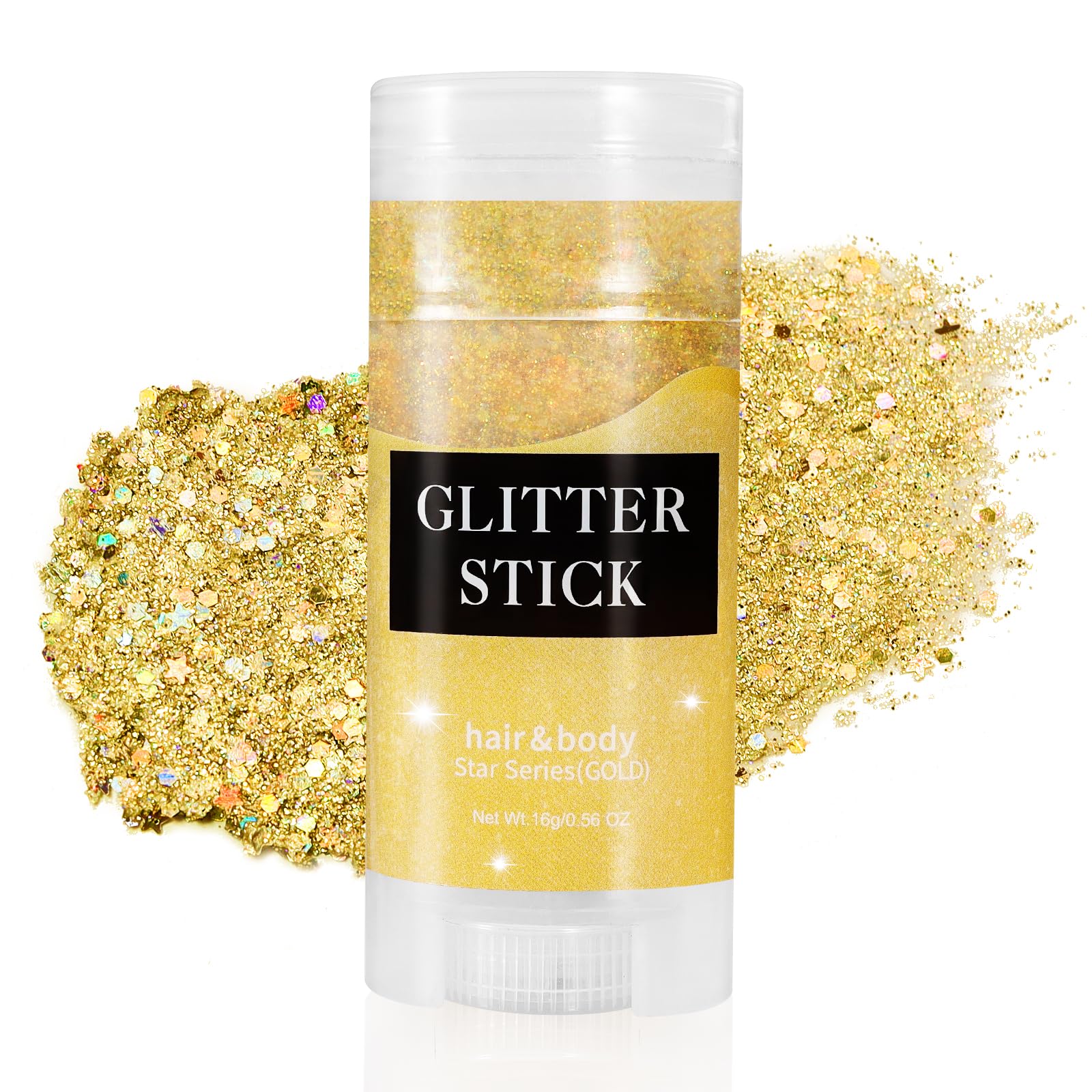 Mysense Gold Body Glitter Stick,Music Festival Concert Outfit Face Glitter Makeup for Women,Festival Rave Pride Accessories,Mermaid Sequins Chunky Glitter Face Paint,Hair Glitter Gel for Kids,0.56oz