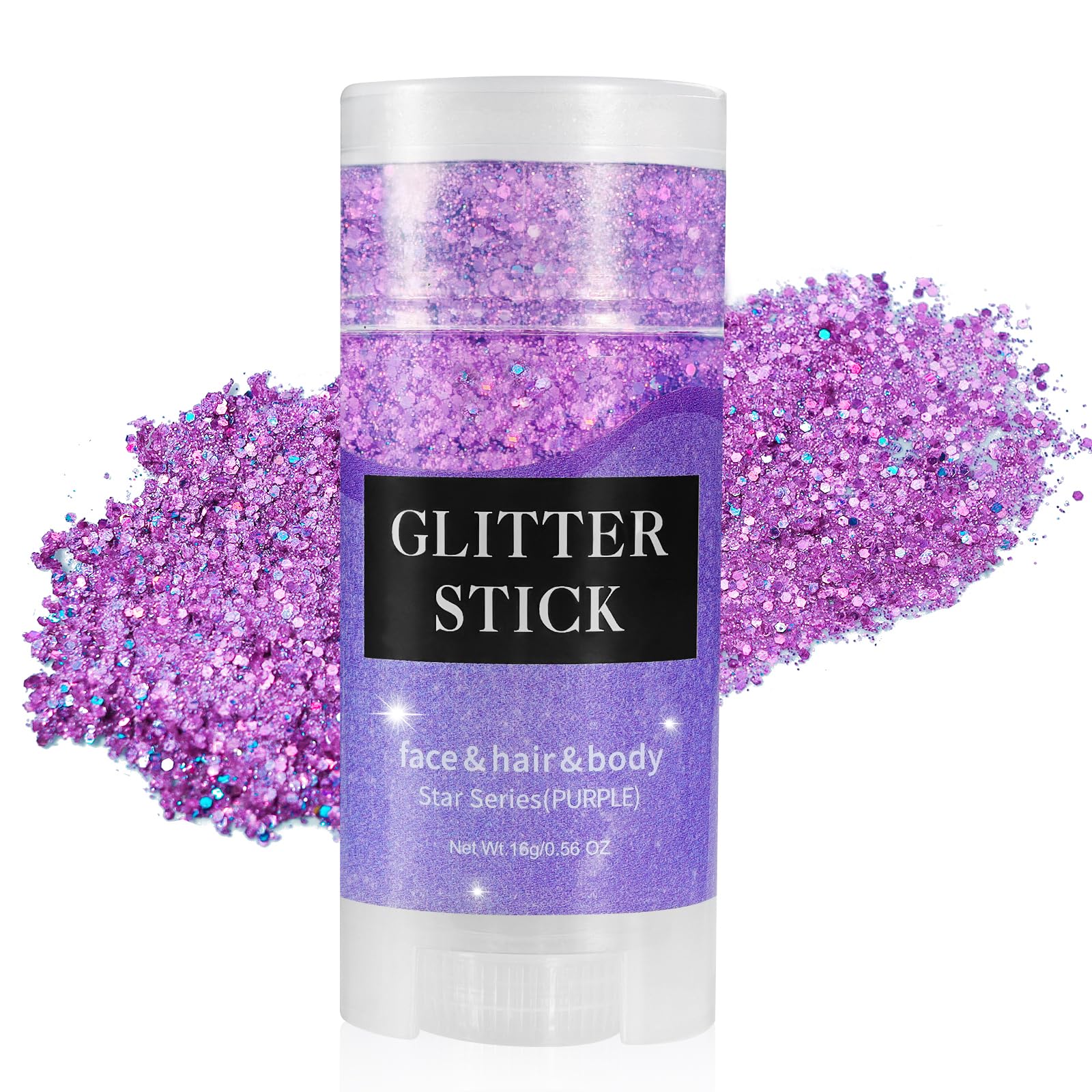 Mysense Purple Body Glitter Stick,Singer Concert Outfit Face Glitter Makeup,Festival Rave Pride Accessories,Hair Glitter Gel for Kids Women,Sparkling Mermaid Sequin Chunky Glitter Face Paint,0.56oz