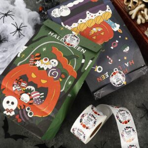 Whaline 600Pcs Halloween Stickers Roll Halloween Thank You for Business Stickers Skull Ghost Pumpkin Pattern Round Stickers for Halloween Envelopes Sealing Goodie Treat Bags Party Gift Favors Decor