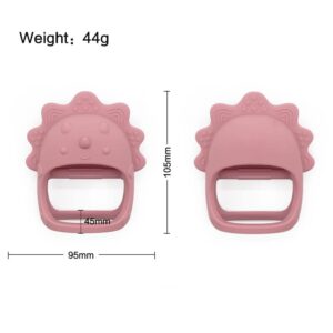 MOMMYS BABY Silicone Baby Teether Set, Anti-Drop Teething Toy, Infants chew Mitten, Pain Relief Soothing 2 in 1 | Beige Chick, Dark Pink Triceratops | Anti-Drop with Inside Handle for Easy Grip