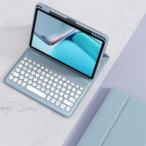 kaitesi Keyboard Case for iPad 9th Generation 8th 7th Gen 10.2"/ iPad Air 3rd Gen 10.5"/iPad Pro 10.5 inch Keyboard Case Detachable BT Keyboard Round Key (Misty Blue)