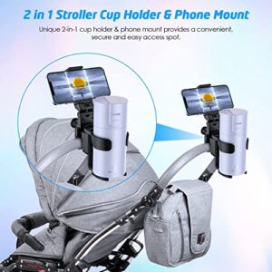 WixGear Stroller Cup Holder with Phone Stand Holder, 2-in-1 Universal Cup Phone Holder for Stroller, Wheelchair, Walker, (with New Phone Stand)