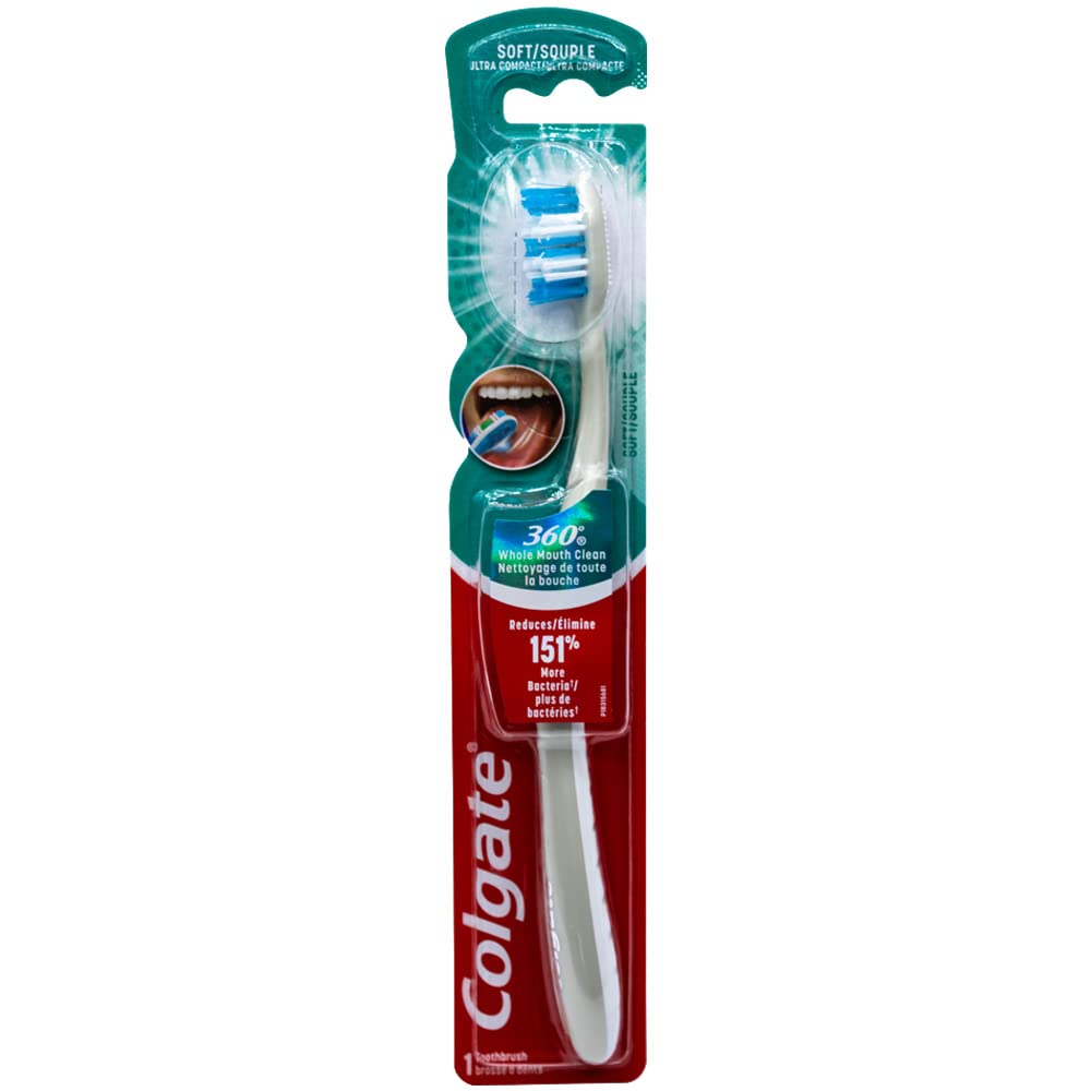 Colgate 360 Whole Mouth Clean Toothbrush, Ultra Compact Head, Soft (Colors Vary) - Pack of 3